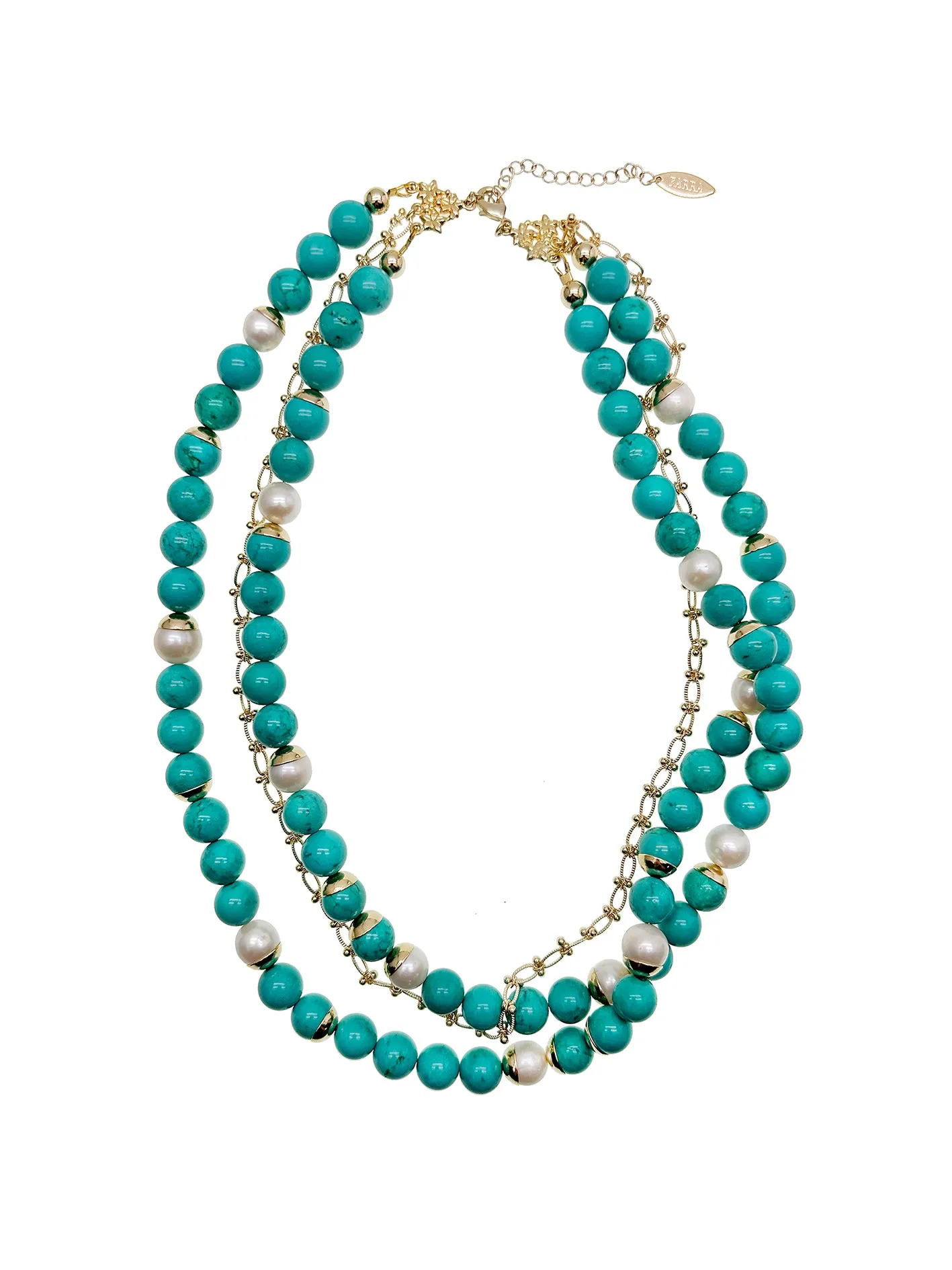 Turquoise & Freshwater Pearls Double Strands Necklace KN015