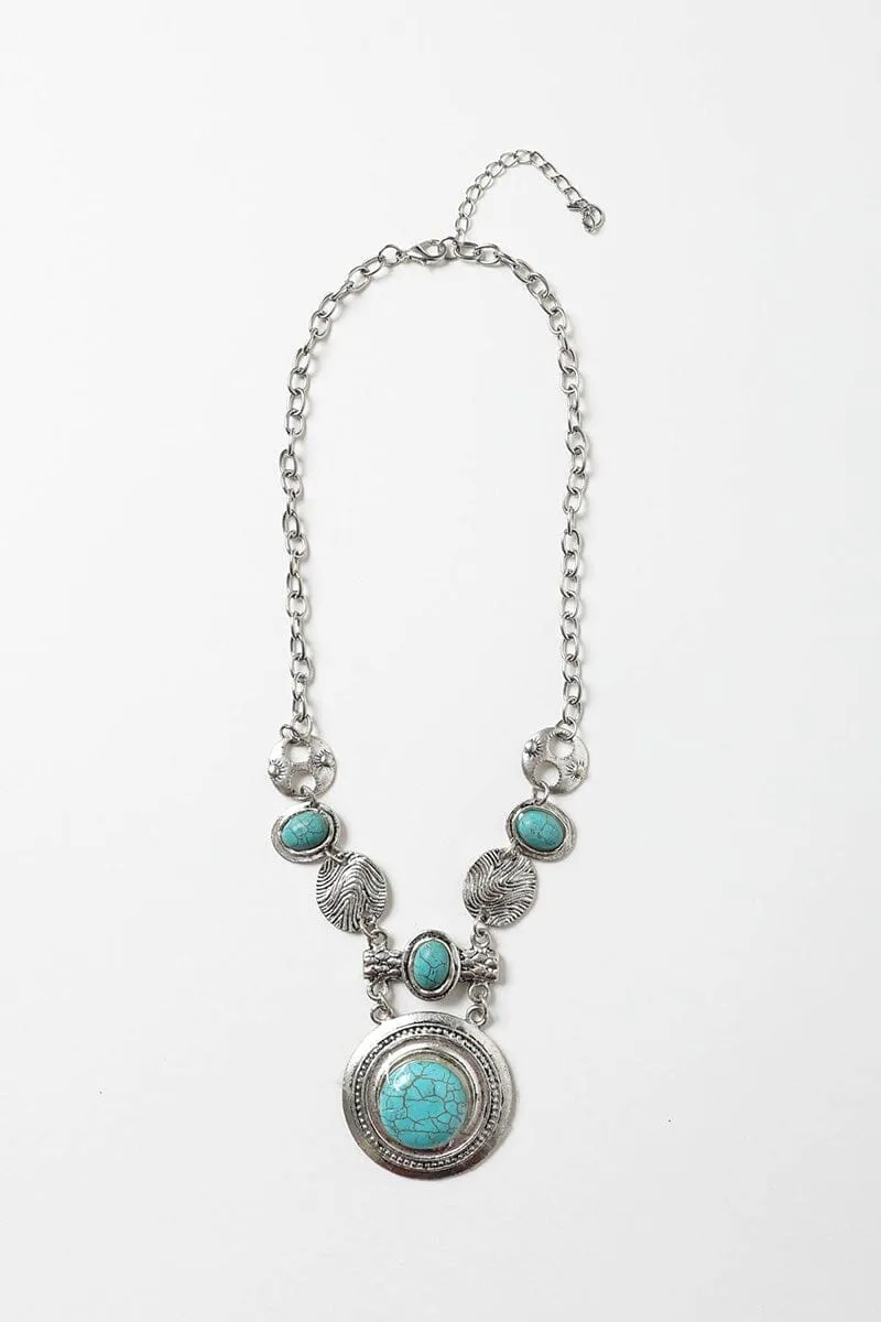 Turquoise & Silver Stepping Stone Necklace