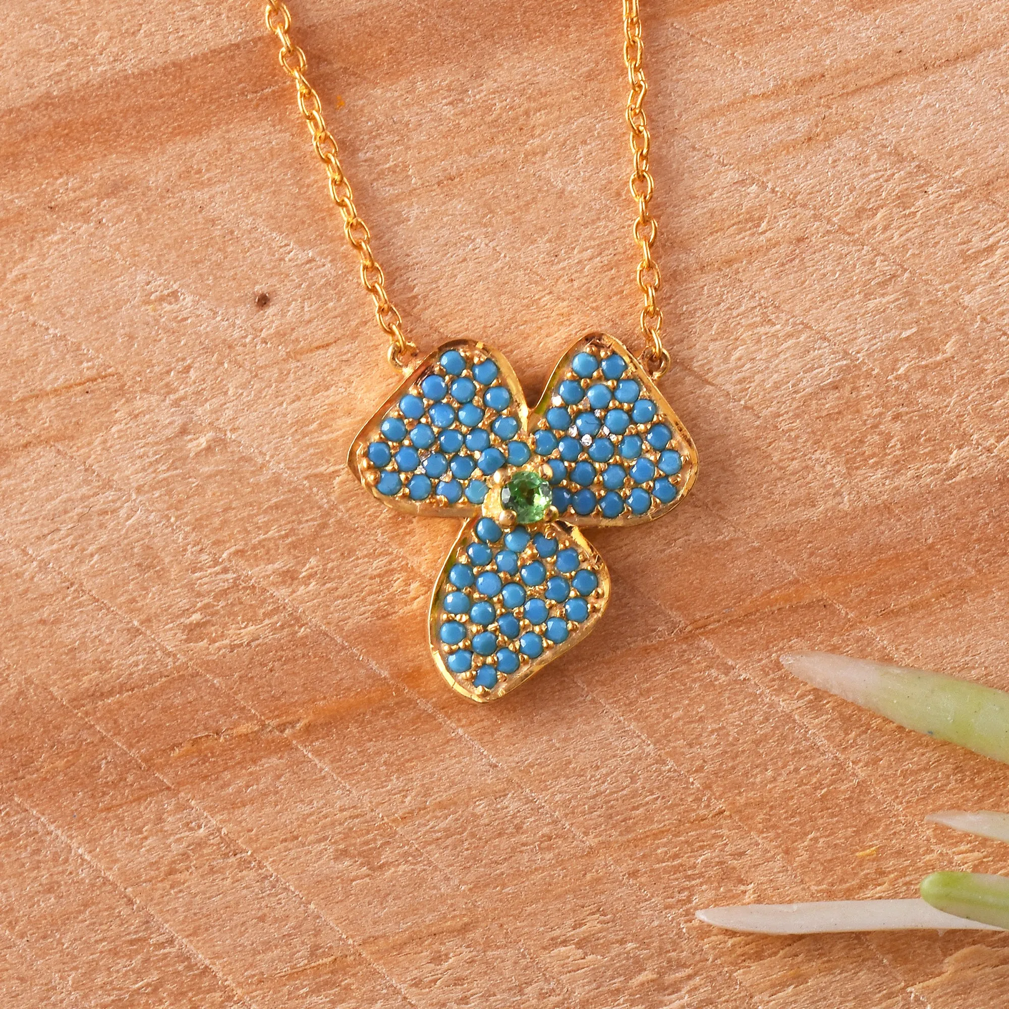 Turquoise Flower Chain Necklace