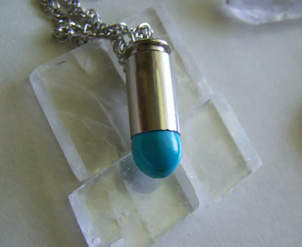 Turquoise Gemstone Silver Bullet Jewelry Pendant