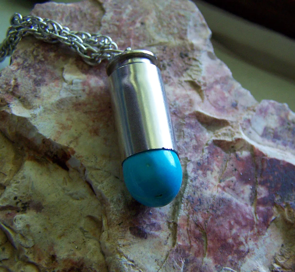 Turquoise Gemstone Silver Bullet Jewelry Pendant