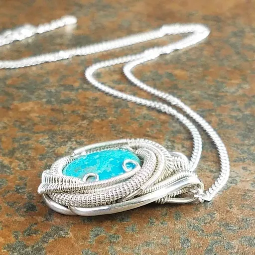 Turquoise Necklace Wire Wrapped Pendant