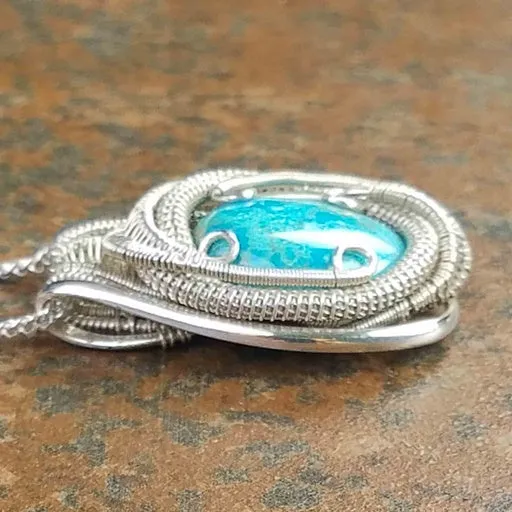 Turquoise Necklace Wire Wrapped Pendant