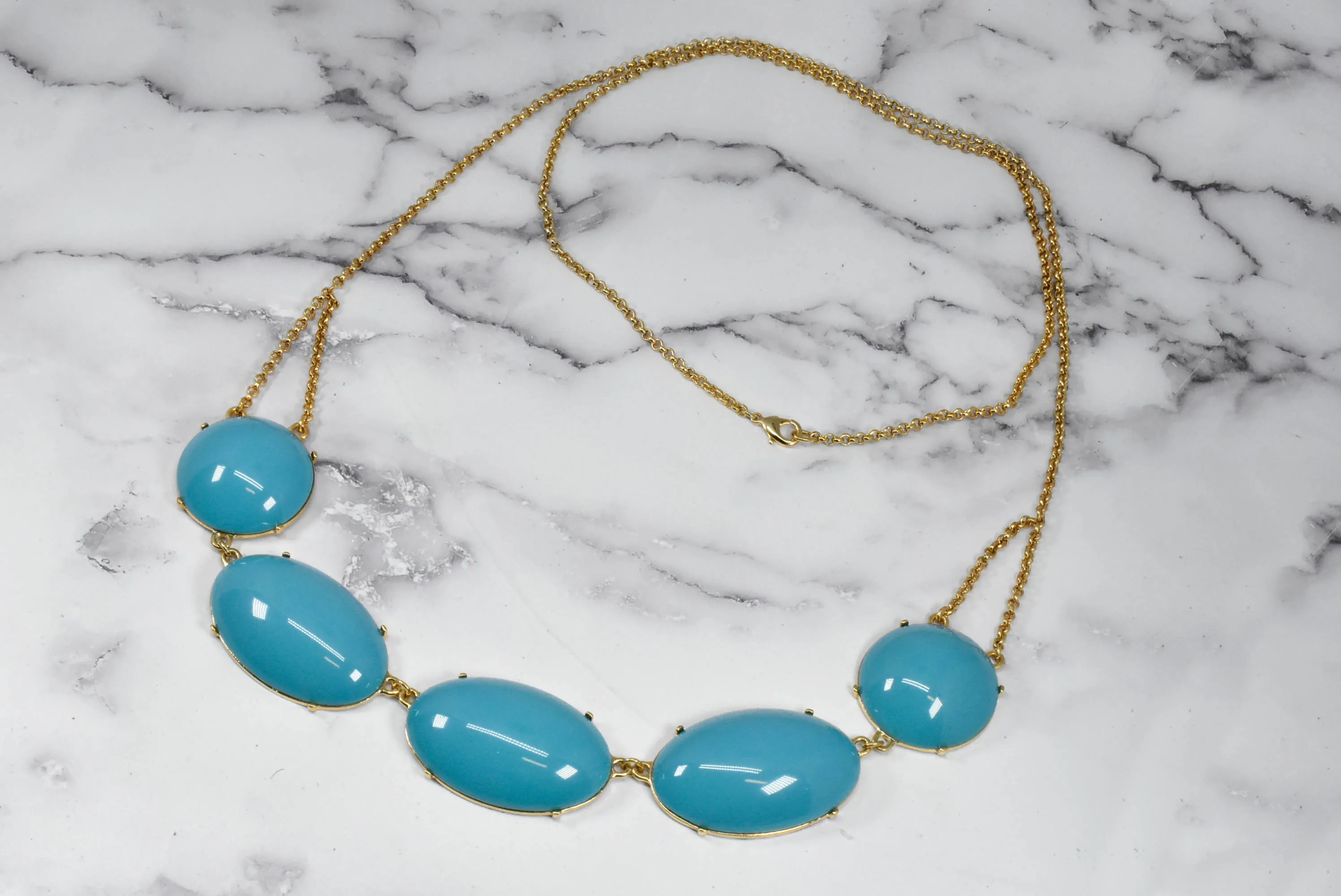 Unique Gold and Turquoise Chunky Necklace - 1 Piece