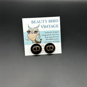 Upcycled Black/Gold Dior Button Earring Studs