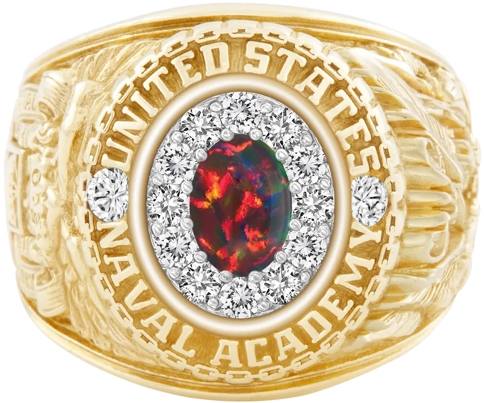 USNA Class Ring Mod™ with Black Opal Centerpiece and Diamond Dividers