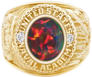 USNA Class Ring Mod™ with Black Opal Centerpiece and Diamond Dividers