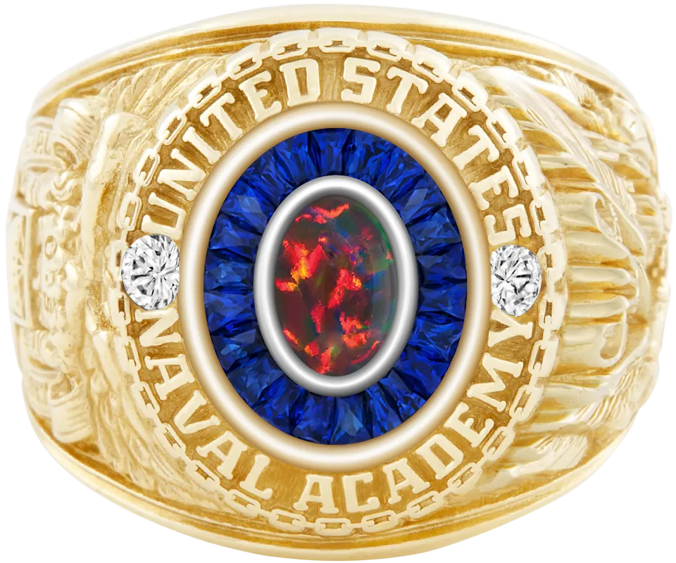 USNA Class Ring Mod™ with Black Opal Centerpiece and Diamond Dividers