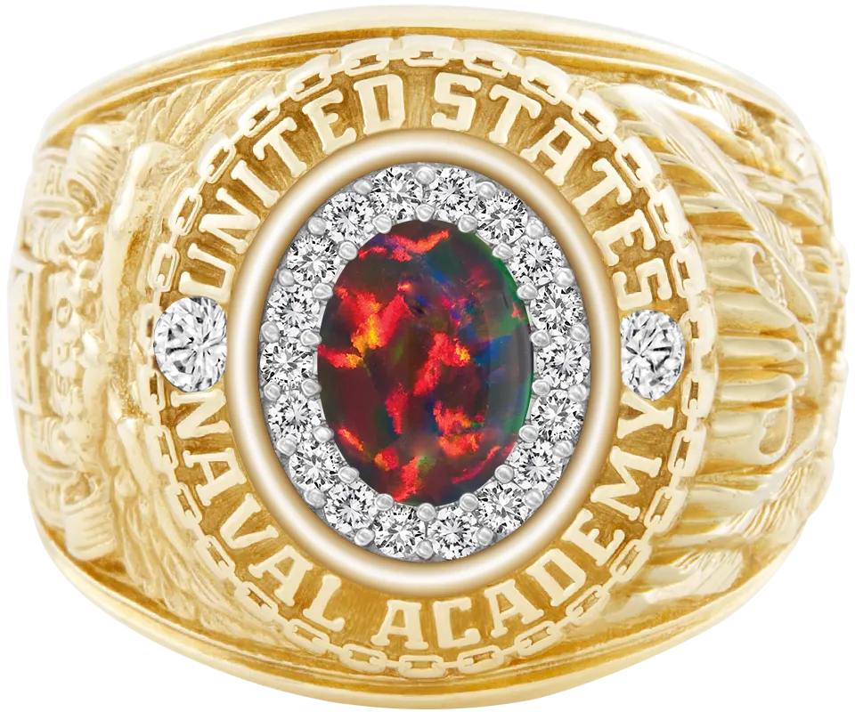 USNA Class Ring Mod™ with Black Opal Centerpiece and Diamond Dividers