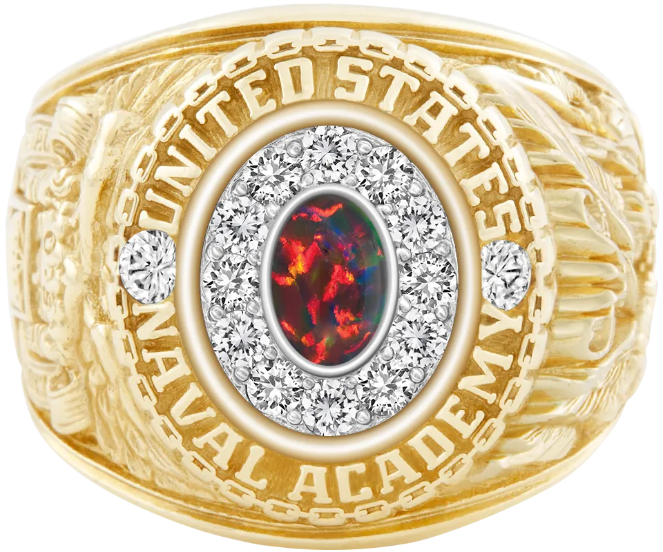 USNA Class Ring Mod™ with Black Opal Centerpiece and Diamond Dividers