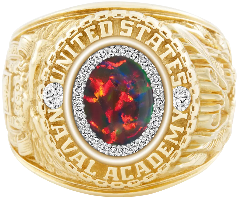 USNA Class Ring Mod™ with Black Opal Centerpiece and Diamond Dividers