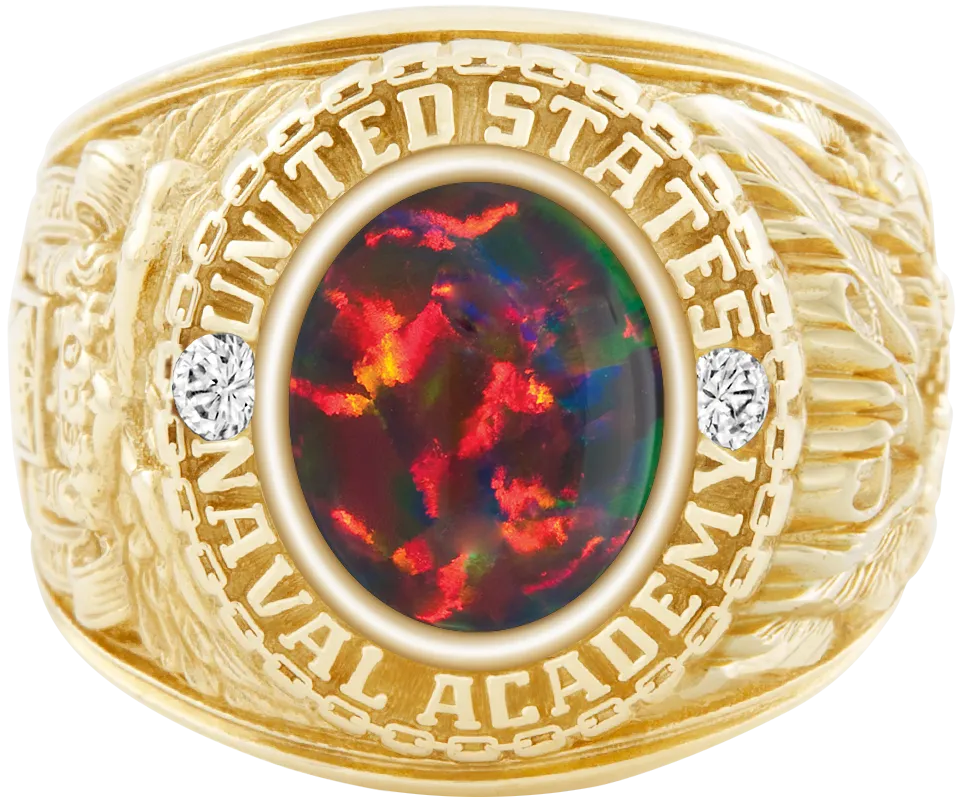 USNA Class Ring Mod™ with Black Opal Centerpiece and Diamond Dividers