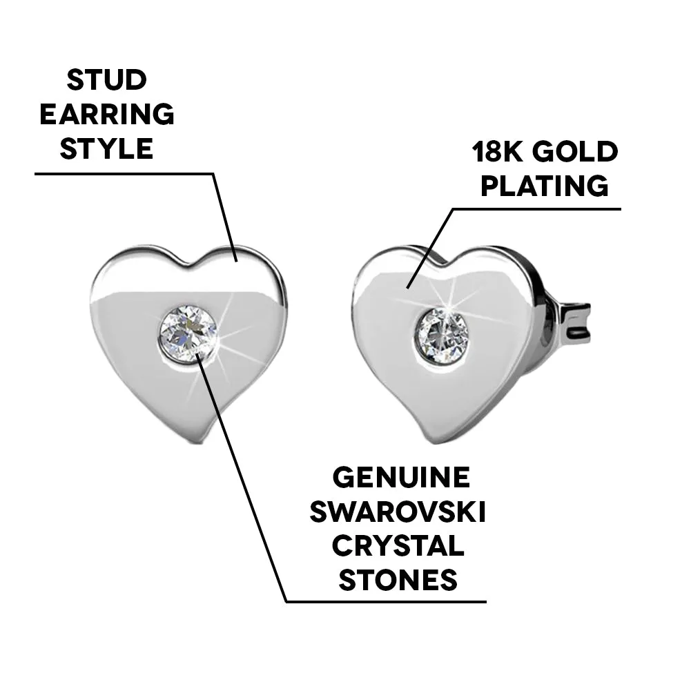 Vanessa 18k White Gold Plated Heart Stud Earrings with Crystals