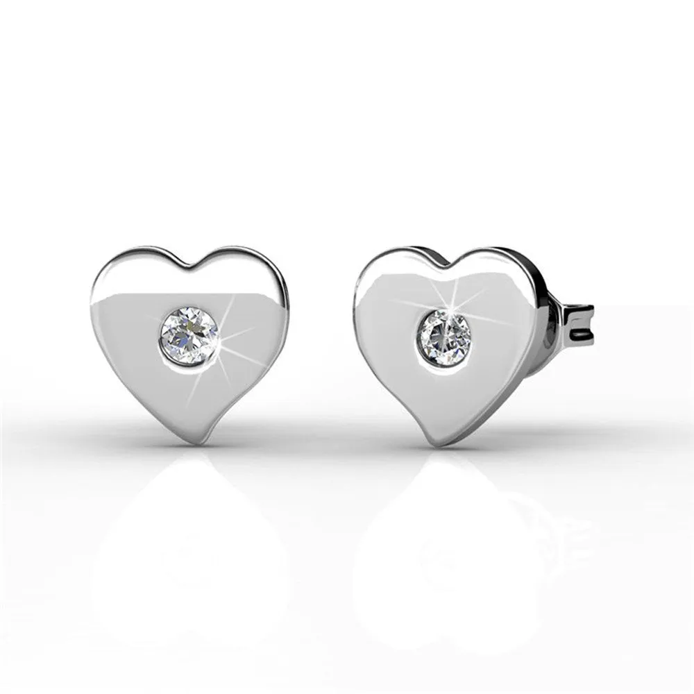 Vanessa 18k White Gold Plated Heart Stud Earrings with Crystals