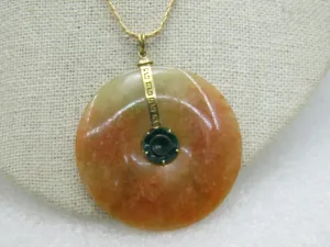 Vintage 14kt Two-Tone Jade Disc Necklace, 20", Signed Baroness