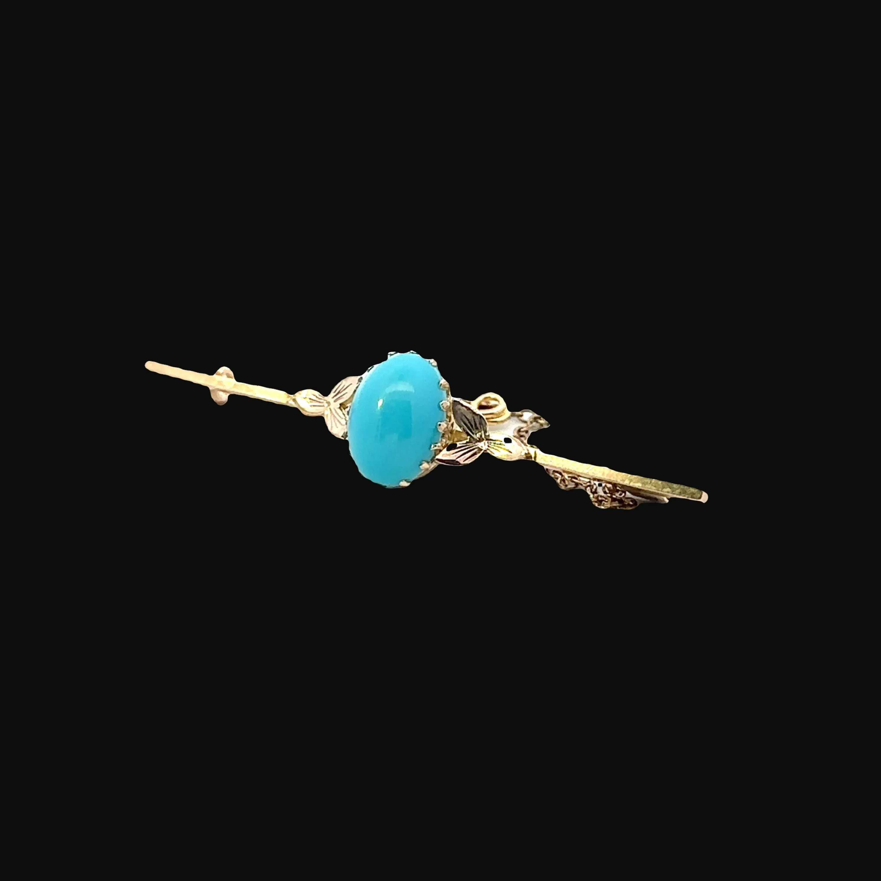 Vintage Excellence 9ct Yellow Gold single stone Turquoise Brooch