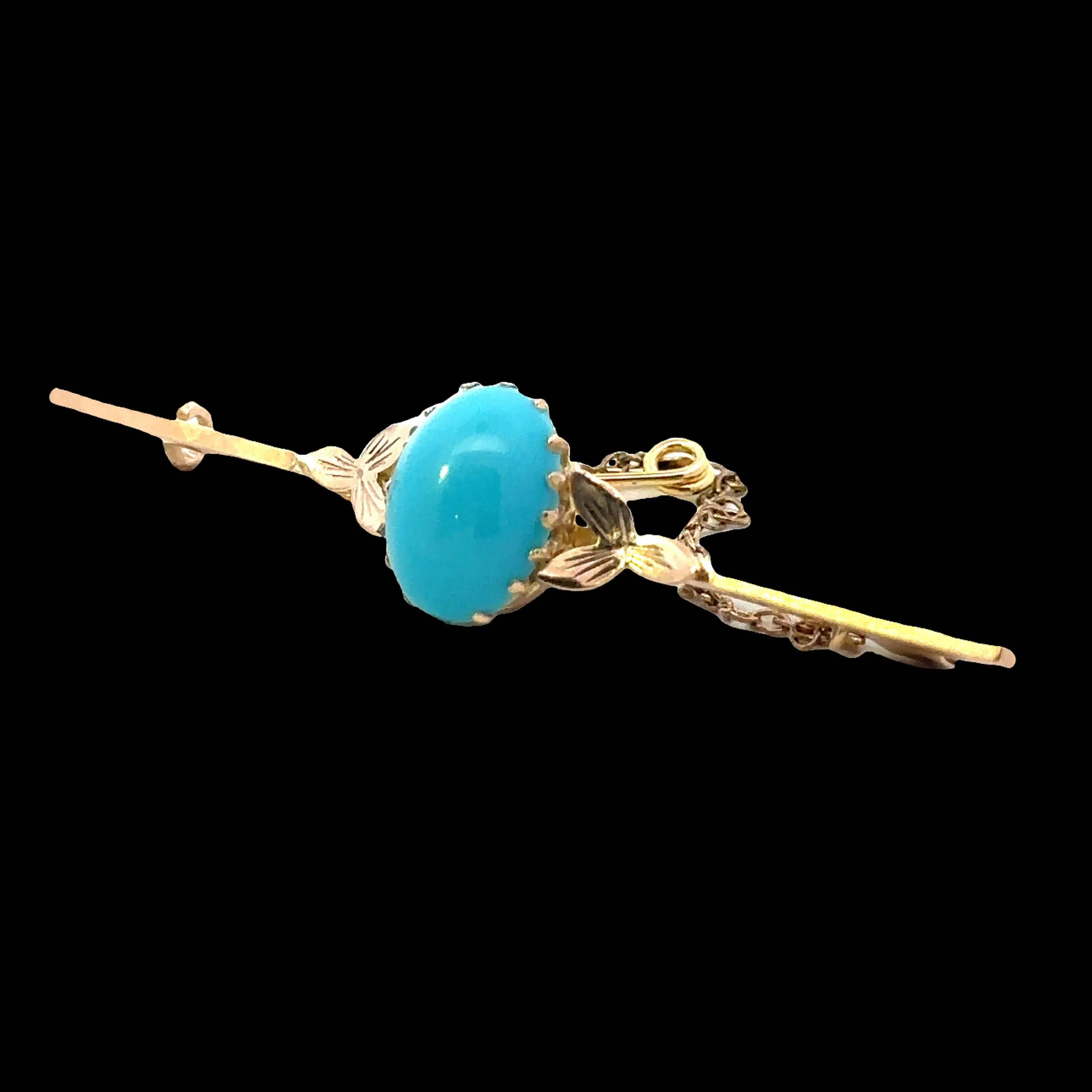 Vintage Excellence 9ct Yellow Gold single stone Turquoise Brooch