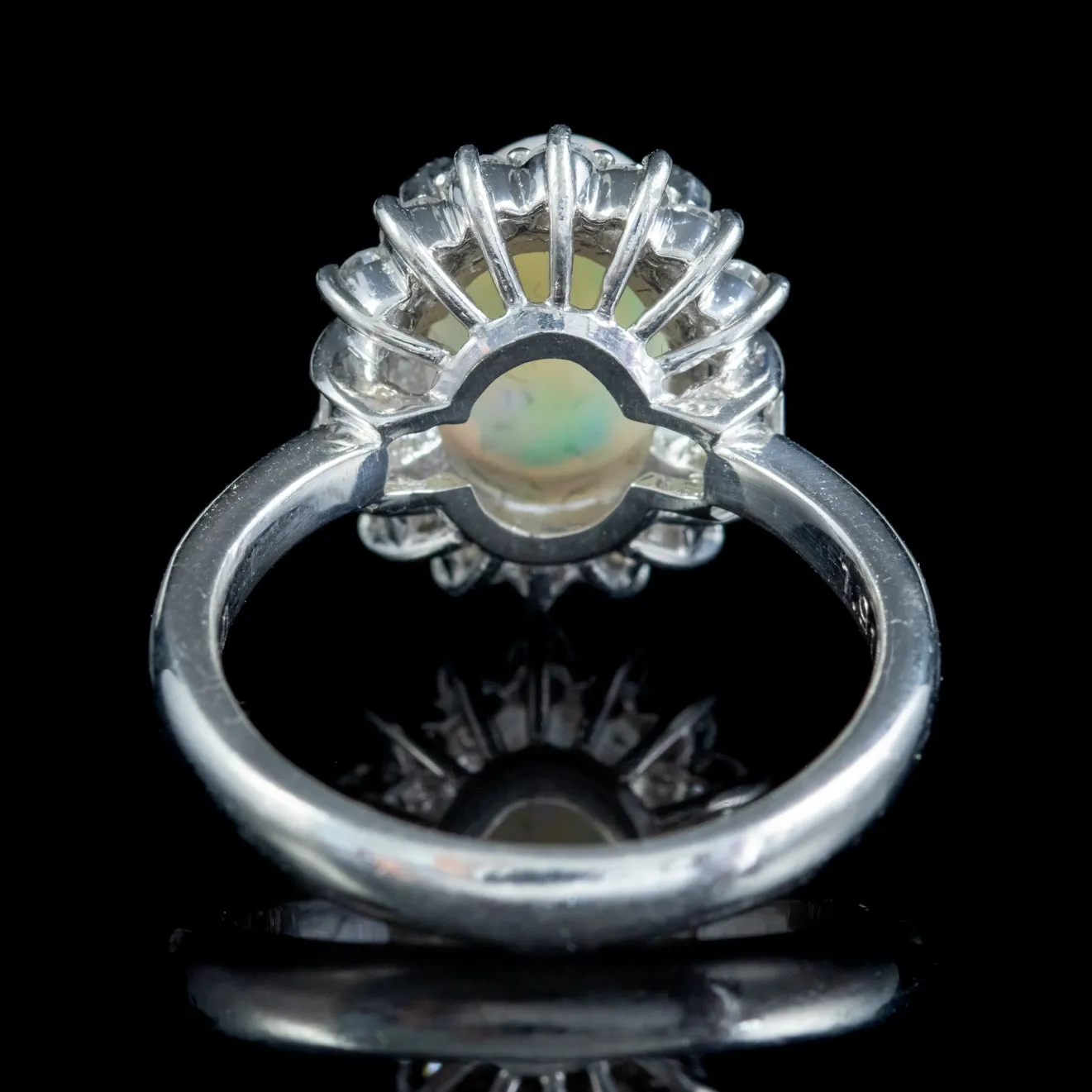 Vintage Opal Diamond Cluster Ring Platinum 1.91Ct Natural Opal Circa 1960