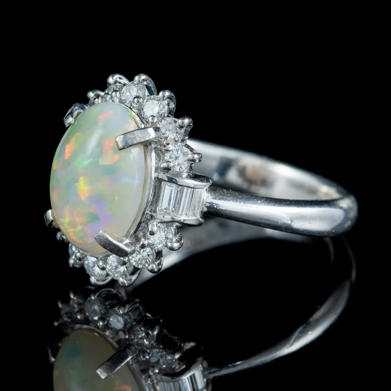 Vintage Opal Diamond Cluster Ring Platinum 1.91Ct Natural Opal Circa 1960