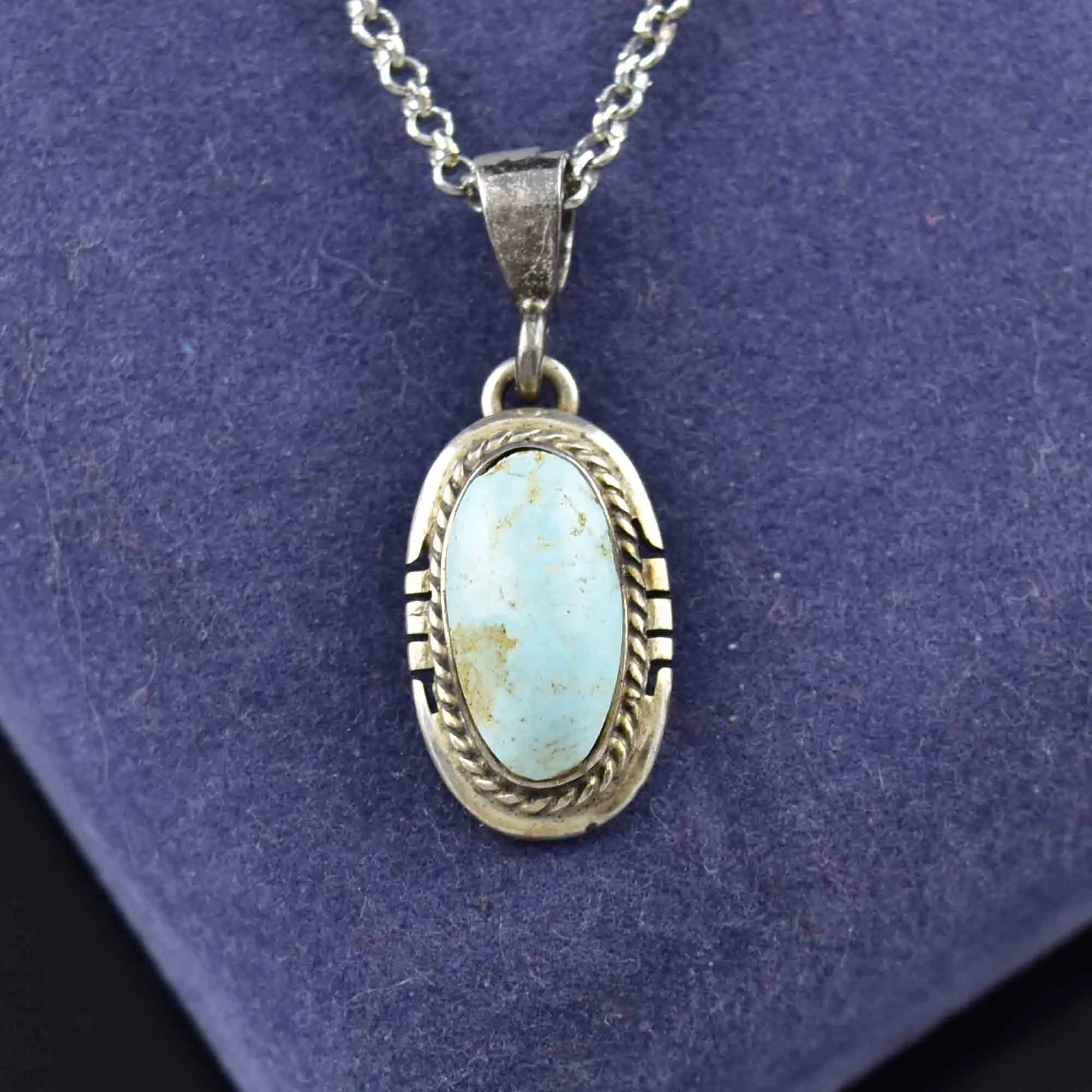 Vintage Turquoise Silver Rope Pendant Necklace