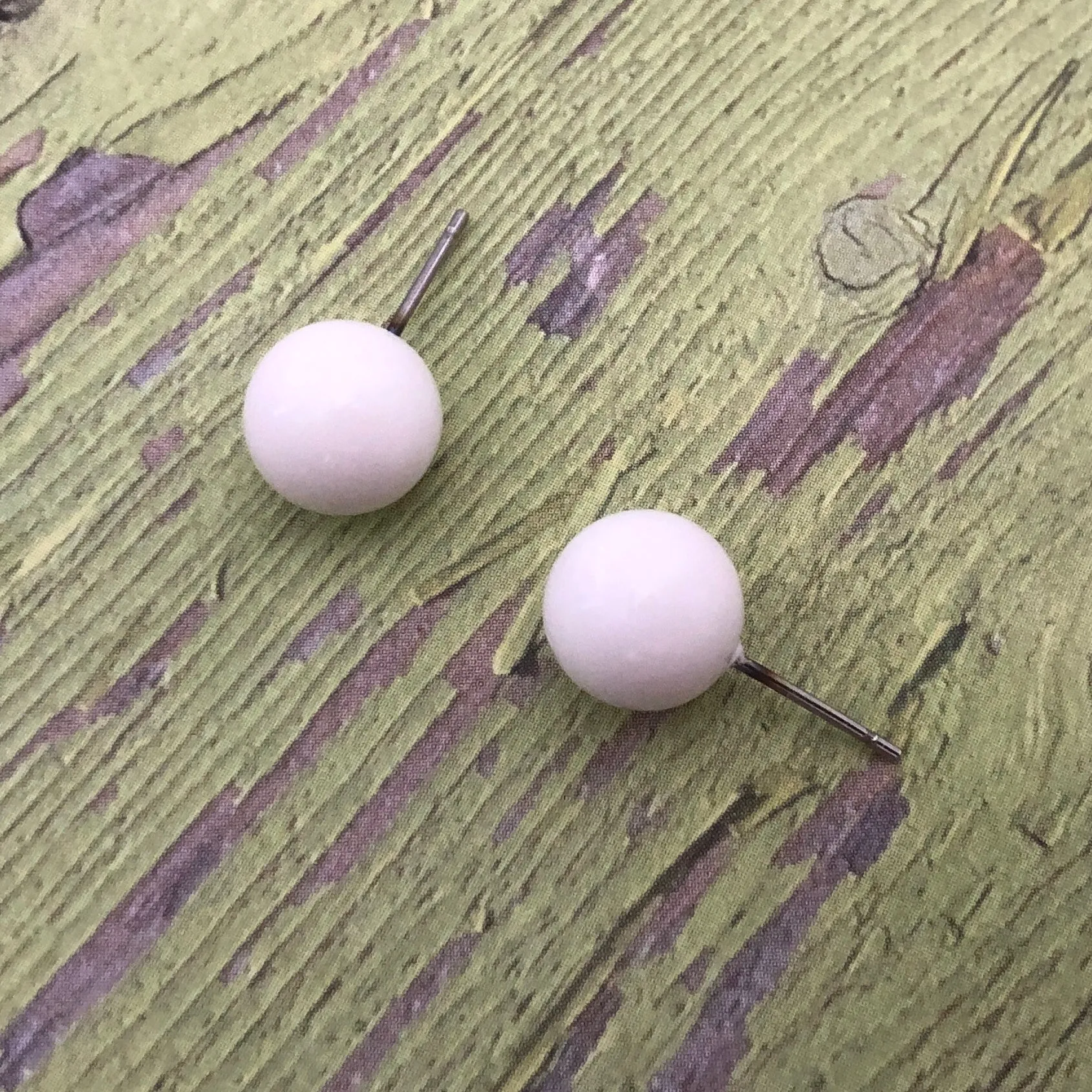 White Ball Stud Earrings