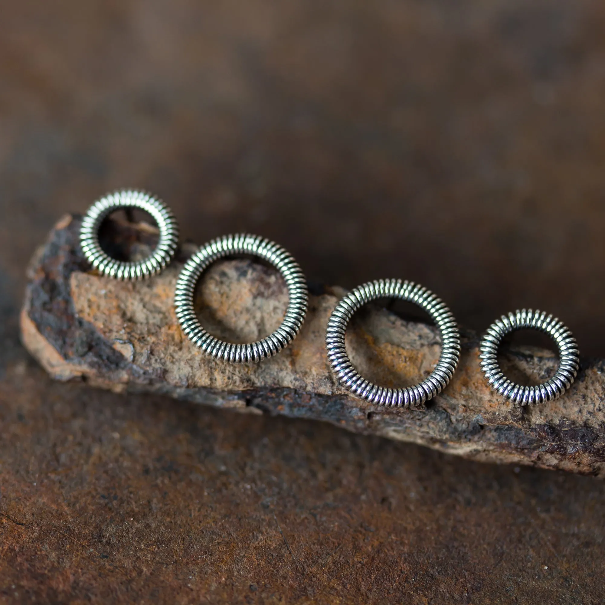 Wire Wrapped Circle Studs For Double Piercing, Sterling Silver