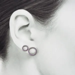 Wire Wrapped Circle Studs For Double Piercing, Sterling Silver