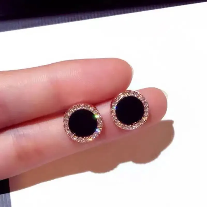 Women's earrings Asymmetrical Round Hollow Round Black Stud Earrings Rhinestone Accessories For Women pendientes mujer