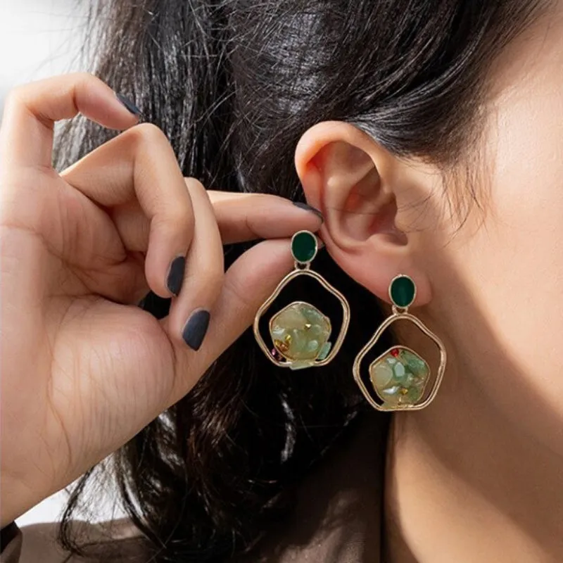 Women's Green Emerald Inspired Geometric Earring Collection