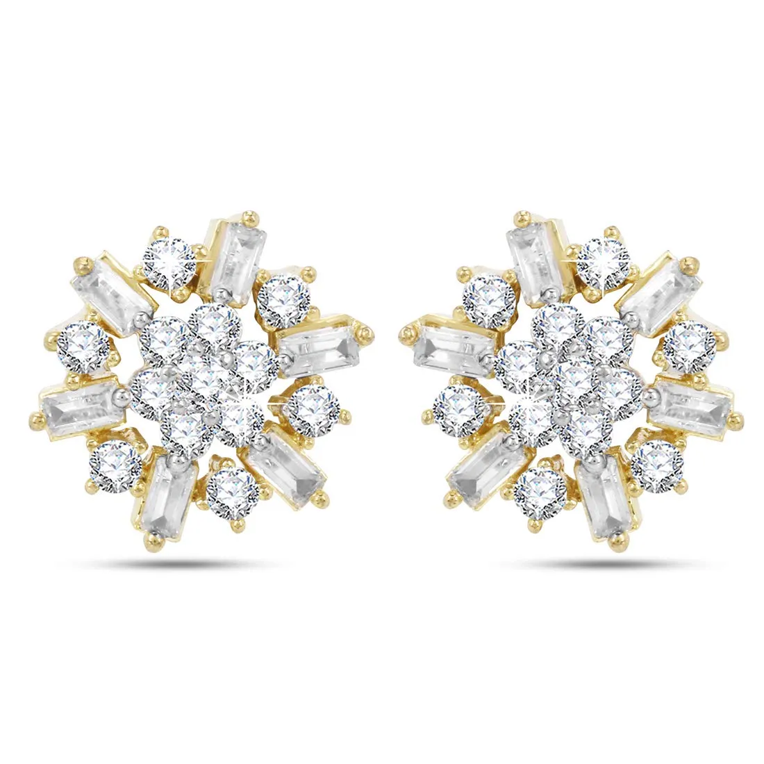 Yellow Chimes Classic White AD/American Diamond Studded 18k Gold Plated HandCrafted Floral Stud Earrings for Women & Girls