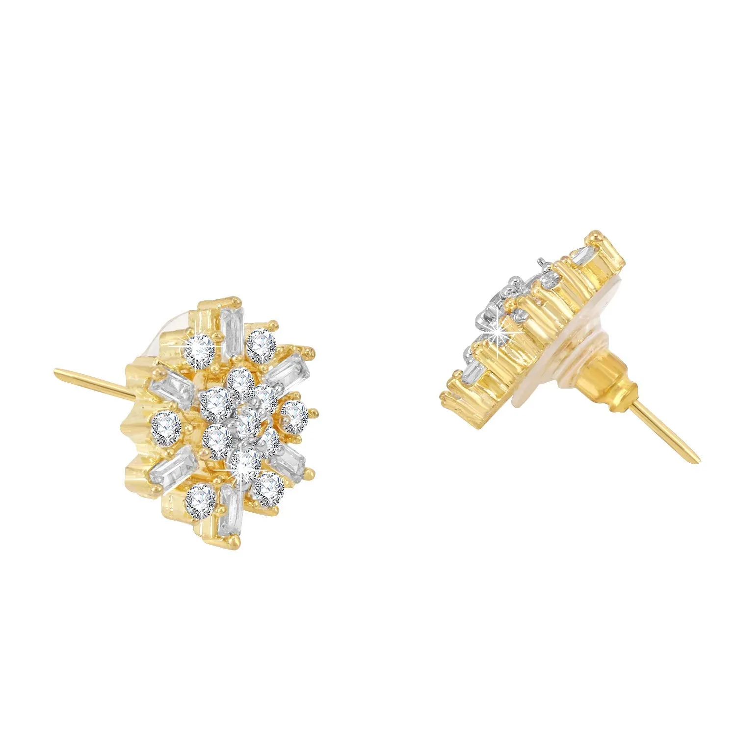 Yellow Chimes Classic White AD/American Diamond Studded 18k Gold Plated HandCrafted Floral Stud Earrings for Women & Girls