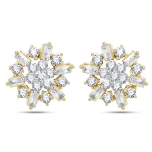 Yellow Chimes Classic White AD/American Diamond Studded 18k Gold Plated HandCrafted Floral Stud Earrings for Women & Girls