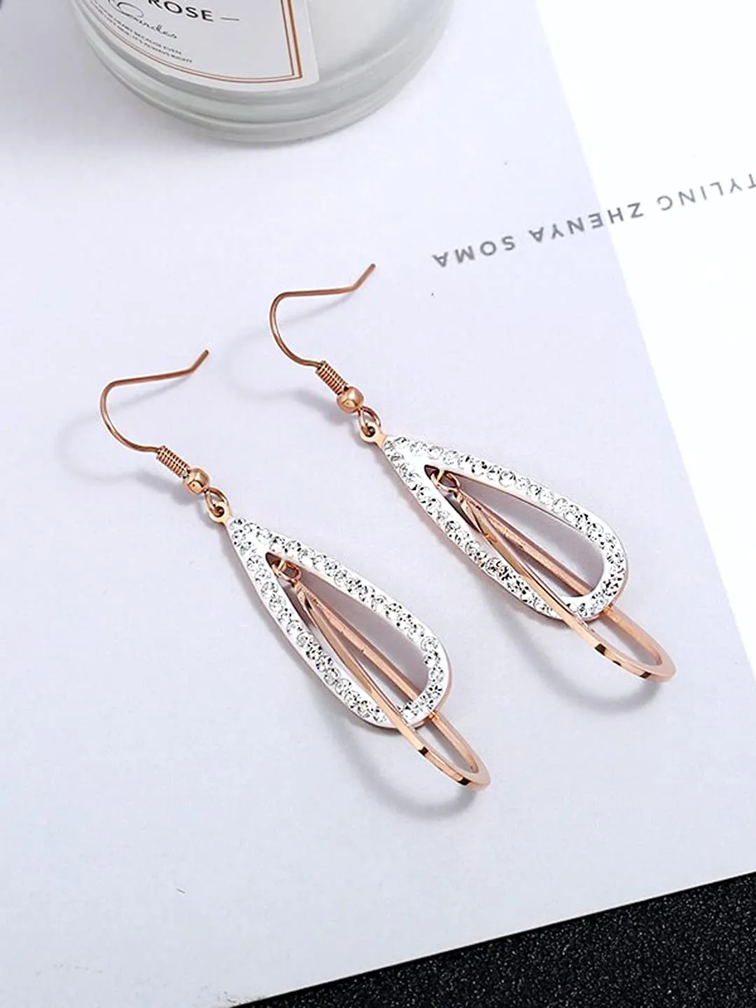 Yellow Chimes Crystal Danglers Earrings for Women | Rose Gold Plated Earrings for Girls | Stainless Steel Fashion Earrings For Girls | Birthday Gift for Girls & Women Anniversary Gift for Wife