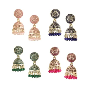 Yellow Chimes Earrings for Women and Girls Traditional Multicolor Jhumka Earrings Oxidised Gold Plated Combo of 4 Pair Jhumka Earrings | Birthday Gift for Girls & Women Anniversary Gift for Wife