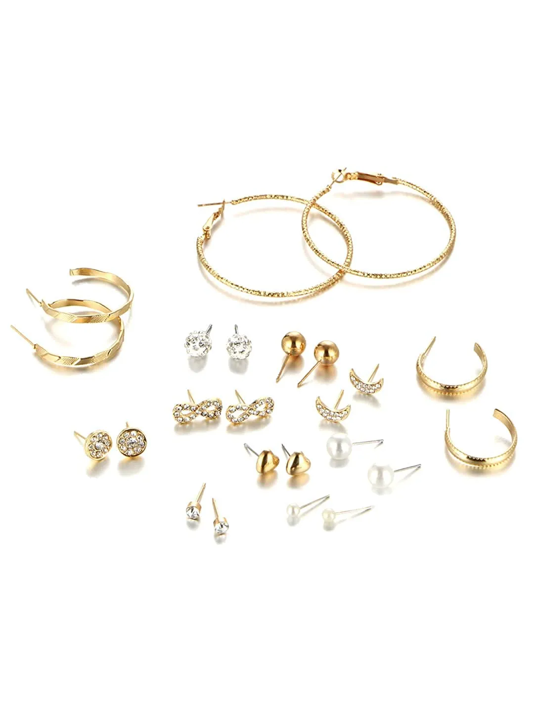 Yellow Chimes Hoop Earrings for Women Combo of 12 Pairs Stud Earrings Gold Plated Crystal Pearl Stud Hoop Earrings Set for Women and Girls.