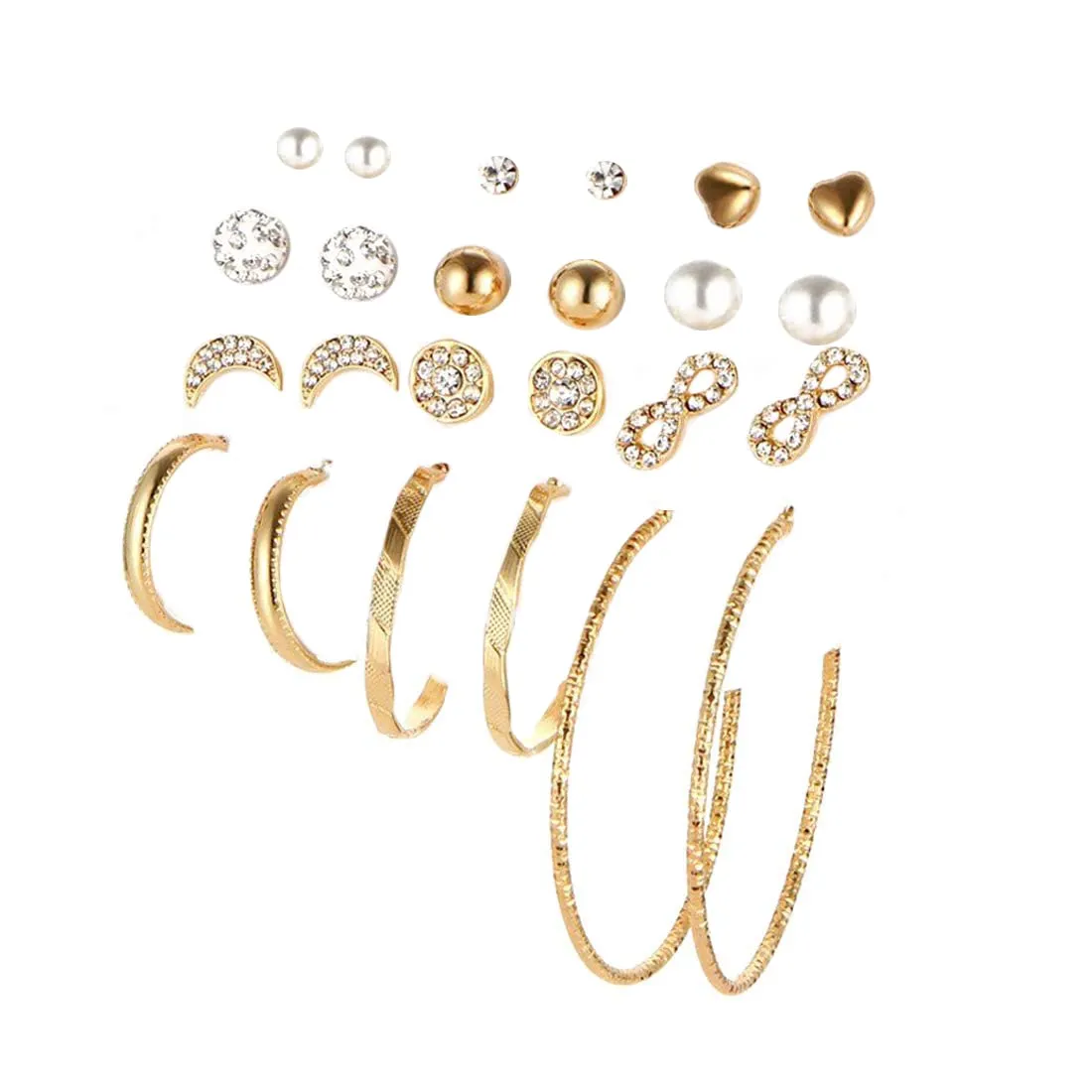 Yellow Chimes Hoop Earrings for Women Combo of 12 Pairs Stud Earrings Gold Plated Crystal Pearl Stud Hoop Earrings Set for Women and Girls.